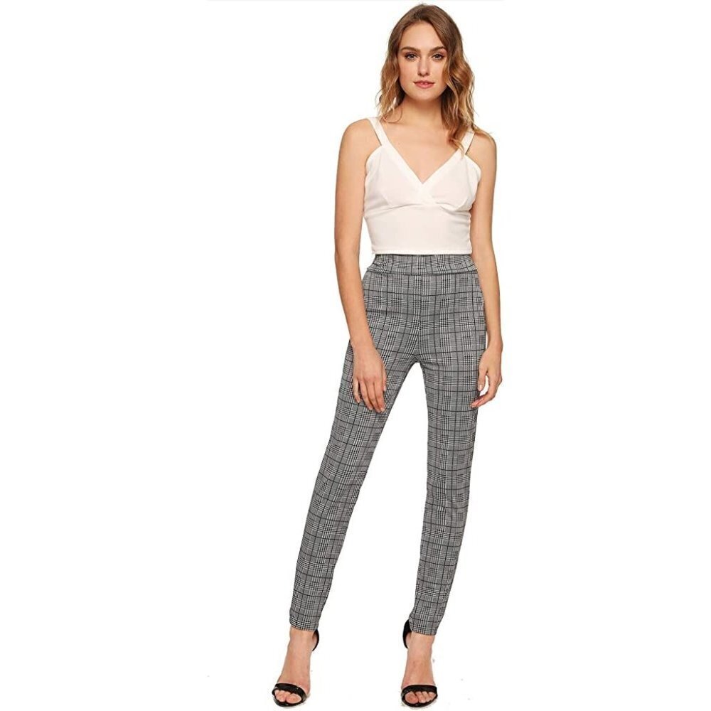 SweatyRocks Black White & Grey Plaid Pants Size XL - Picture 2 of 9